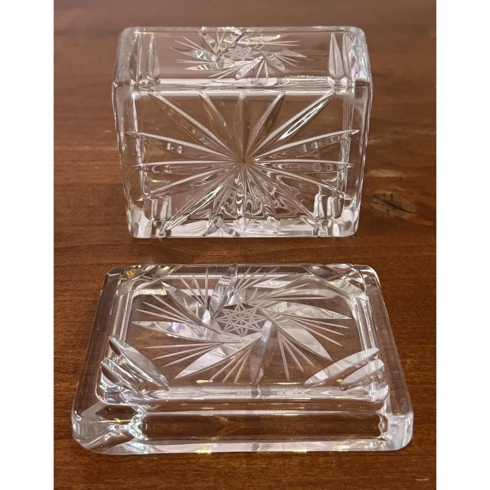 Vintage cut Crystal Ashtray & Cigarette Storage set Rectangle circa MCM Retro